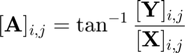 $$ [\mathbf{A}]_{i,j} = \tan^{-1}\frac{[\mathbf{Y}]_{i,j}}{[\mathbf{X}]_{i,j}}$$