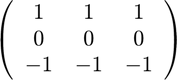 $$ \left(\begin{array}{ccc}
   1 &  1 & 1 \\
   0 &  0 & 0 \\
  -1 & -1 & -1 \\
   \end{array}\right) $$