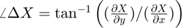 $ \angle \Delta X = \tan^{-1} \left((\frac{\partial X}{\partial y})/( \frac{\partial X}{\partial x})\right) $