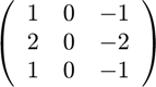 $$ \left(\begin{array}{ccc}
   1 &  0 & -1 \\
   2 &  0 & -2 \\
   1 &  0 & -1 \\
   \end{array}\right) $$