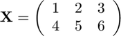 $$\mathbf{X} =\left(\begin{array}{lll}
  1 & 2 & 3 \\ 4 & 5 & 6
  \end{array}\right)$$